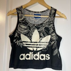 [Adidas + FARM Rio] Women's Black and White Floral Crop Top